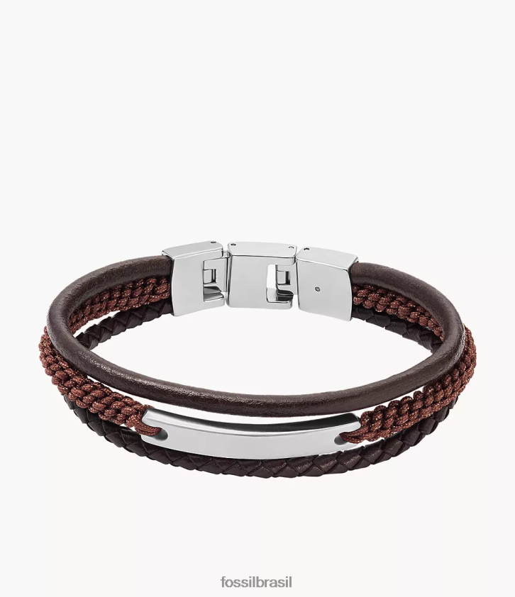 Fossil joia homens desenhou pulseira de couro com vários fios marrom 66RZLJ1851