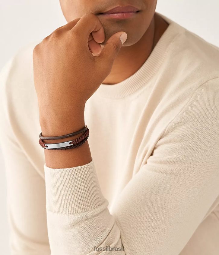 Fossil joia homens desenhou pulseira de couro com vários fios marrom 66RZLJ1851