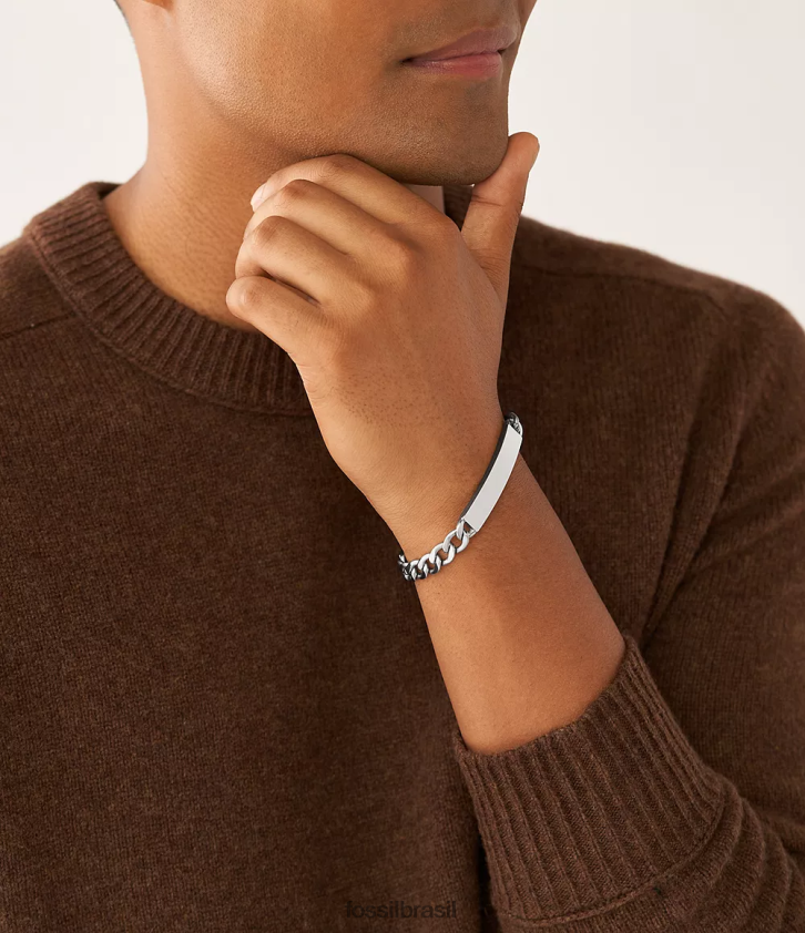 Fossil joia homens desenhou pulseira de identificação de aço inoxidável tom prata 66RZLJ1857