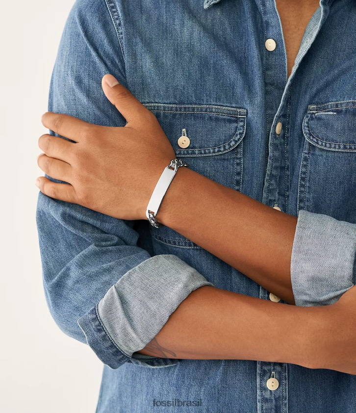 Fossil joia homens desenhou pulseira de identificação de aço inoxidável tom prata 66RZLJ1873