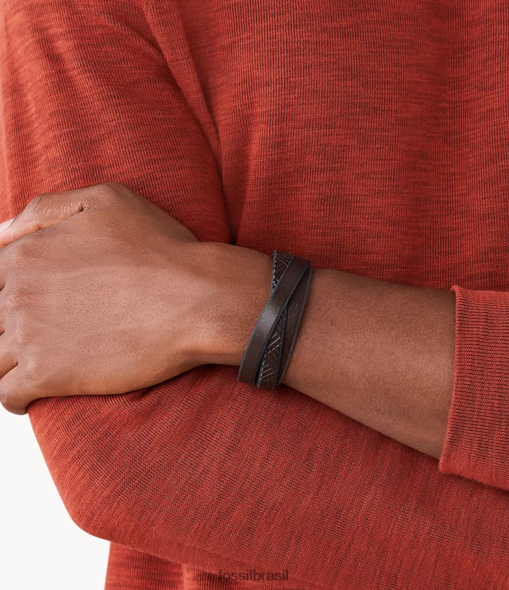 Fossil joia homens envoltório de pulso de couro texturizado marrom 66RZLJ1876