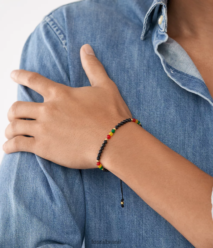 Fossil joia homens mês da história pulseira de contas de ônix e jade preto 66RZLJ1942