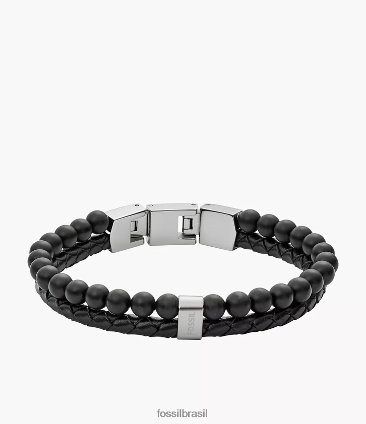 Fossil joia homens pulseira casual vintage com vários fios prata negra 66RZLJ1859