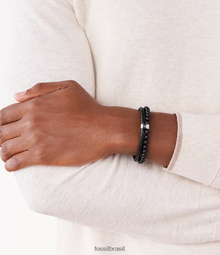 Fossil joia homens pulseira casual vintage com vários fios prata negra 66RZLJ1859