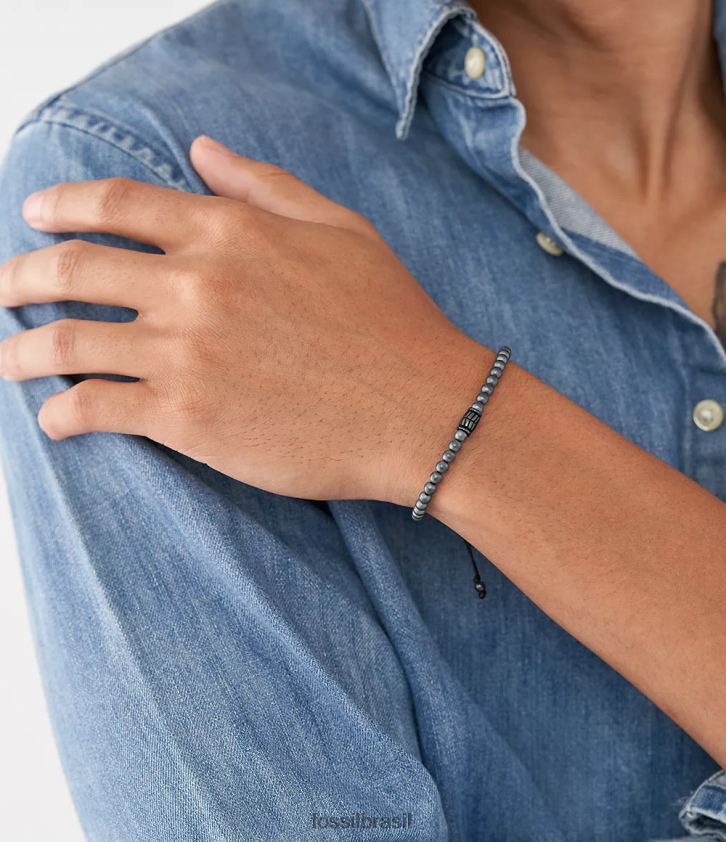 Fossil joia homens pulseira de contas de hematita cinza 66RZLJ1890