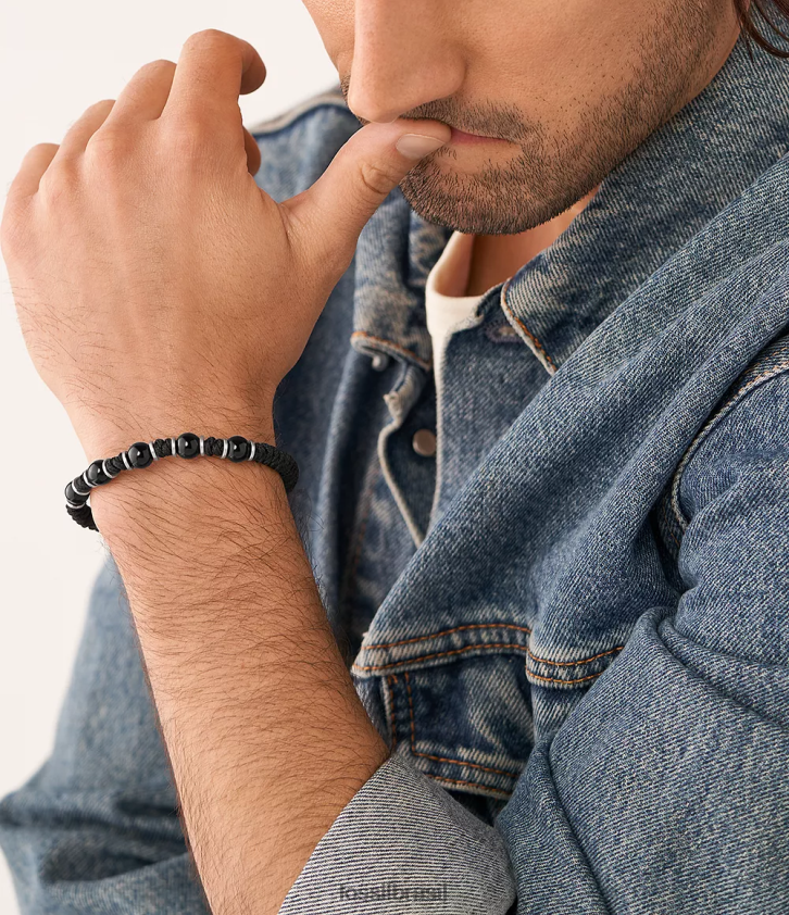 Fossil joia homens pulseira de contas de ônix preto 66RZLJ1867