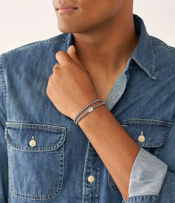Fossil joia homens pulseira de corrente de aço inoxidável aventureiro tom prata 66RZLJ1874