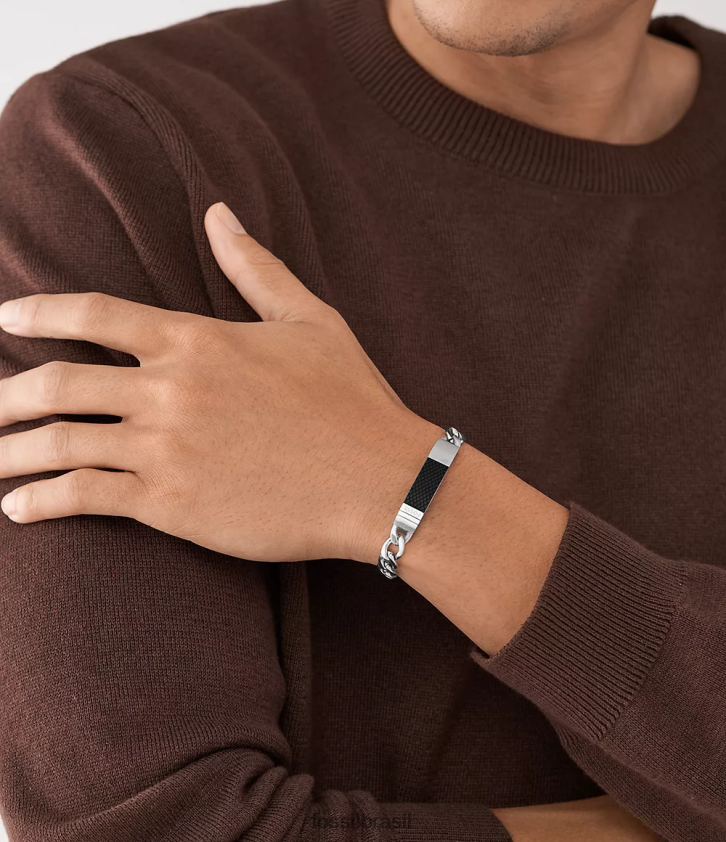 Fossil joia homens pulseira de corrente de aço inoxidável com placa texturizada tom prata 66RZLJ1864