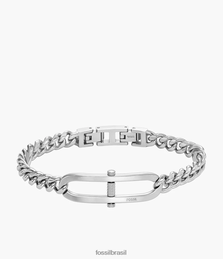 Fossil joia homens pulseira de corrente de aço inoxidável d-link Heritage tom prata 66RZLJ1875