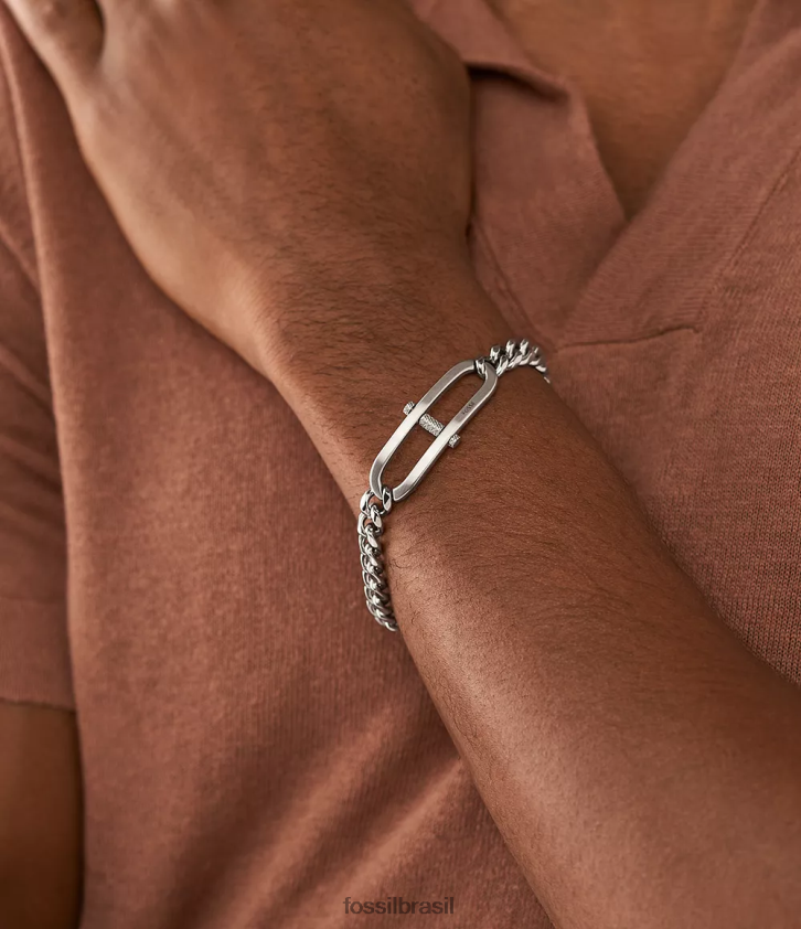 Fossil joia homens pulseira de corrente de aço inoxidável d-link Heritage tom prata 66RZLJ1875