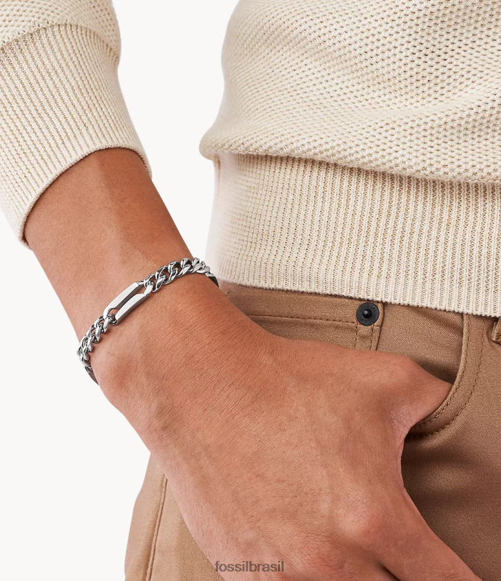 Fossil joia homens pulseira de corrente de aço inoxidável tom prata 66RZLJ1899
