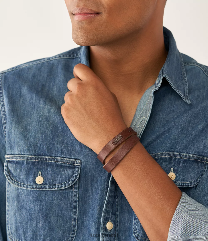 Fossil joia homens pulseira de couro com envoltório duplo Heritage marrom 66RZLJ1959