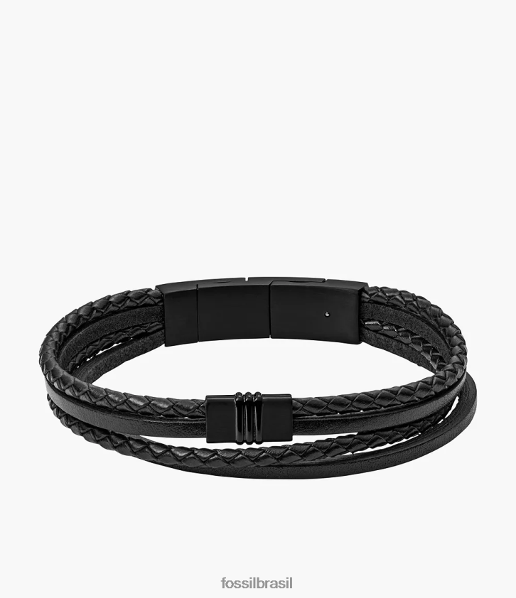 Fossil joia homens pulseira de couro com vários fios preto 66RZLJ1887