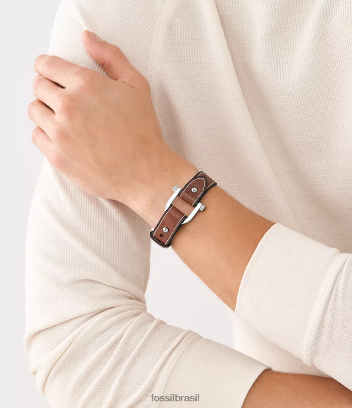 Fossil joia homens pulseira de couro d-link Heritage Castanho médio 66RZLJ1879