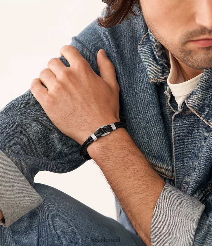 Fossil joia homens pulseira de couro d-link herança preto 66RZLJ1878