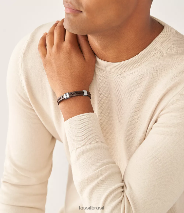 Fossil joia homens pulseira de couro essencial com pulseira de couro marrom 66RZLJ1880