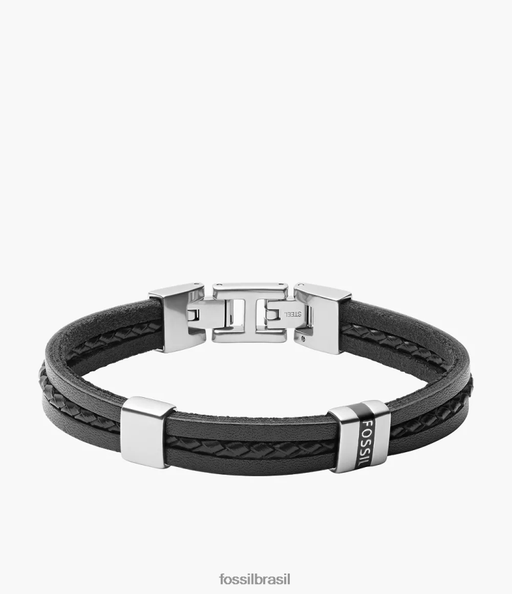 Fossil joia homens pulseira de couro essencial de vários fios preto 66RZLJ1856