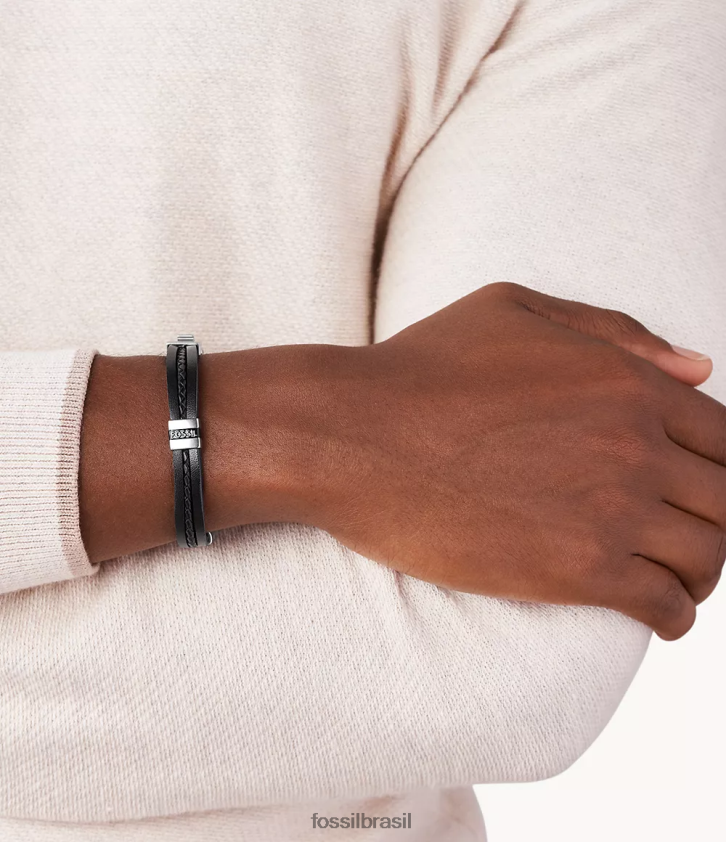 Fossil joia homens pulseira de couro essencial de vários fios preto 66RZLJ1856