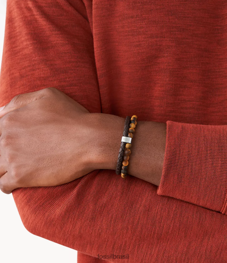 Fossil joia homens pulseira de couro olho de tigre e marrom 66RZLJ1849