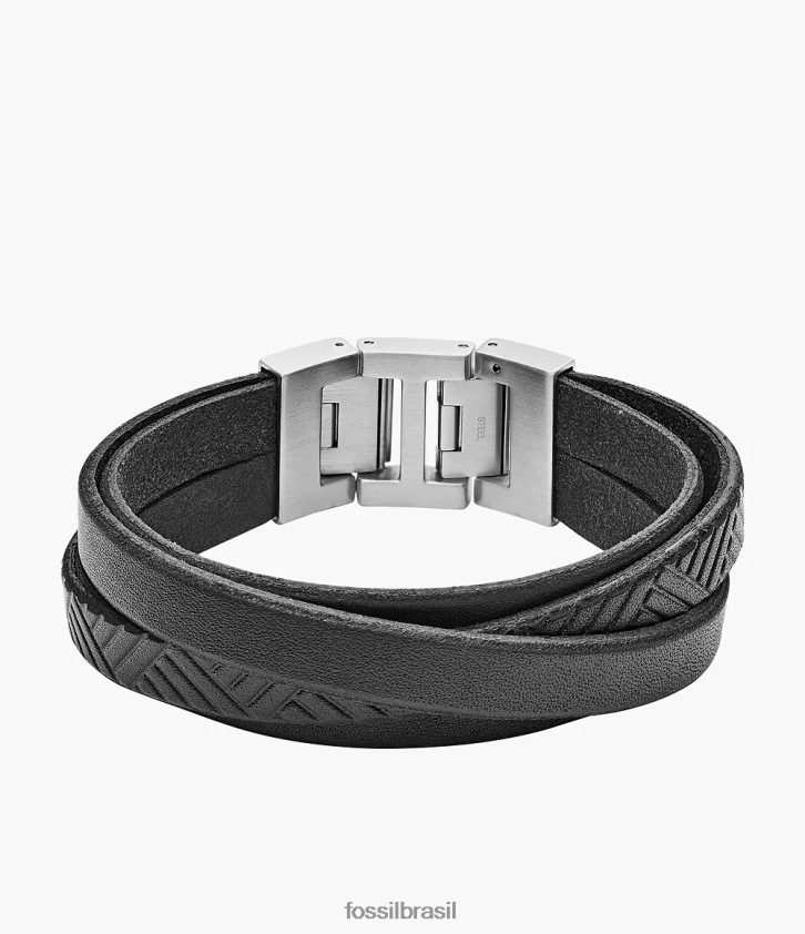 Fossil joia homens pulseira de couro preto 66RZLJ1861
