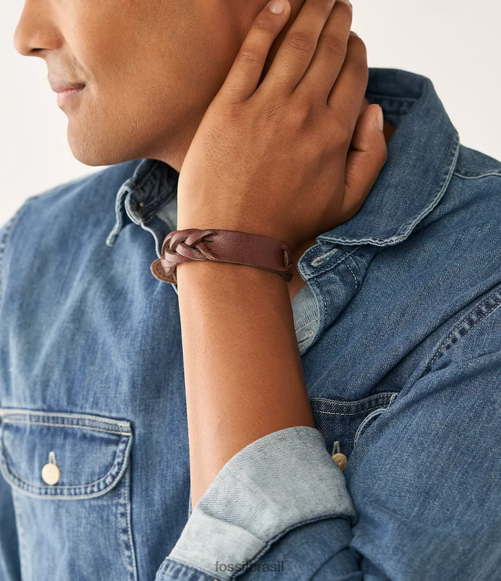 Fossil joia homens pulseira de couro trançado tradicional marrom 66RZLJ1957