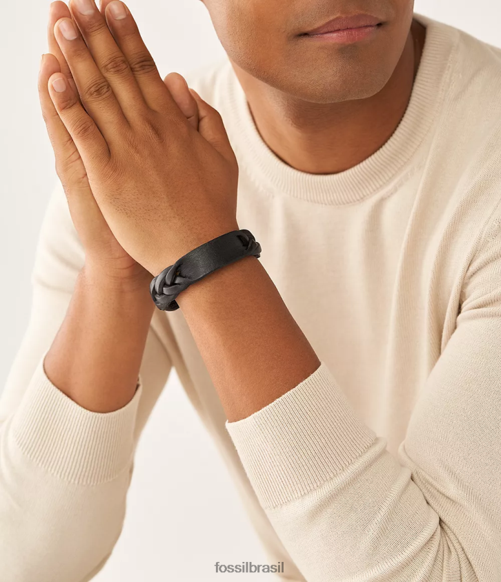 Fossil joia homens pulseira de couro trançado tradicional preto 66RZLJ1958