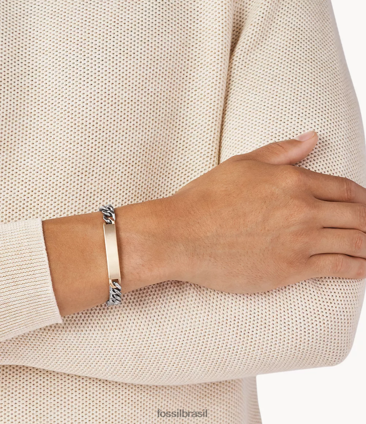 Fossil joia homens pulseira de identificação core Essentials em aço inoxidável dois tons 66RZLJ1871