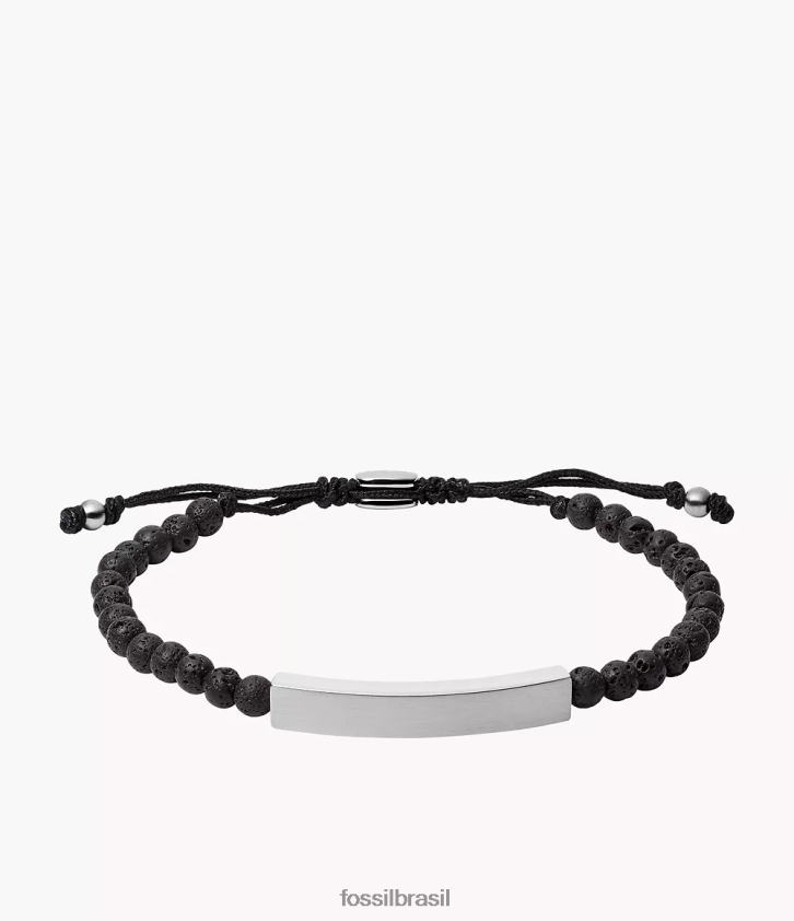 Fossil joia homens pulseira de pedra de lava em placa tom prata 66RZLJ1848