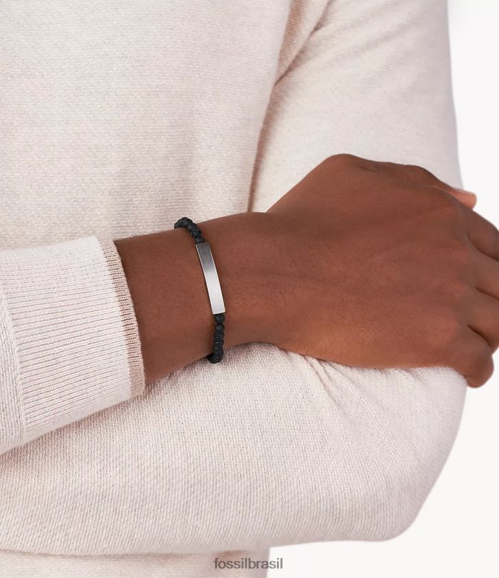 Fossil joia homens pulseira de pedra de lava em placa tom prata 66RZLJ1848