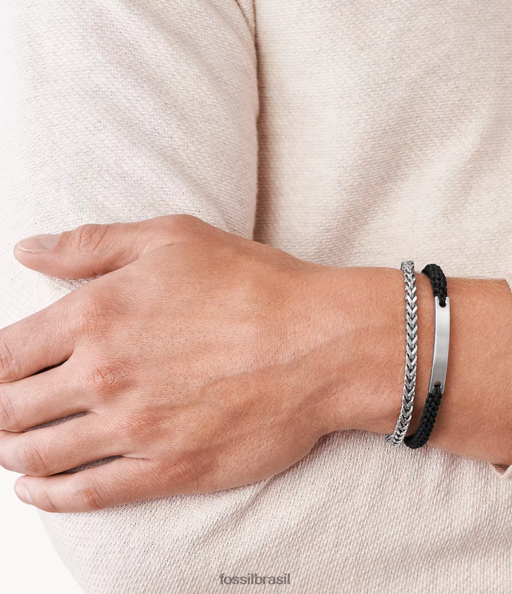 Fossil joia homens pulseira dupla de nylon e aço tom prata 66RZLJ1847