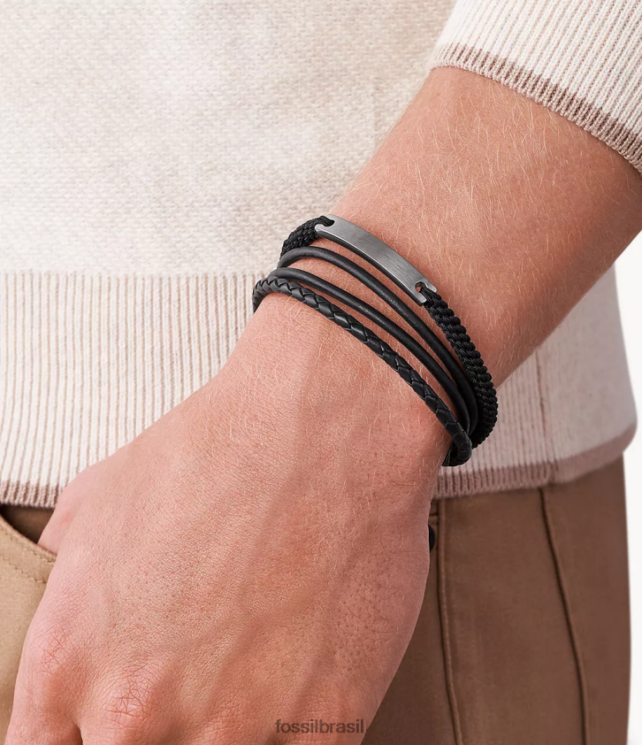 Fossil joia homens pulseira vintage casual de vários fios em aço cinza 66RZLJ1885