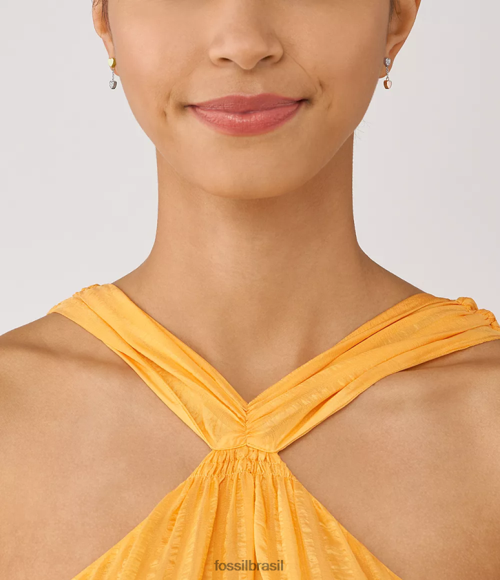 Fossil joia mulheres Sadie Galentine brincos de aço inoxidável em três tons dois tons 66RZLJ1089