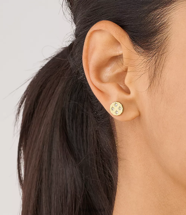 Fossil joia mulheres Sadie brincos de aço inoxidável com borda recortada tom de ouro 66RZLJ1061