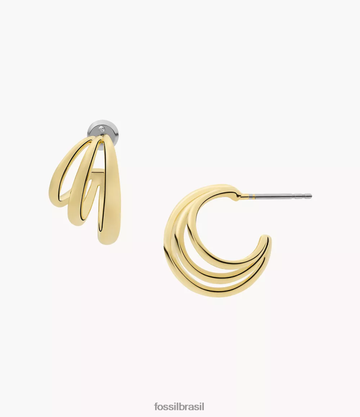 Fossil joia mulheres Sadie brincos de argola de latão banhados a 14k empilhados ouro 66RZLJ1073