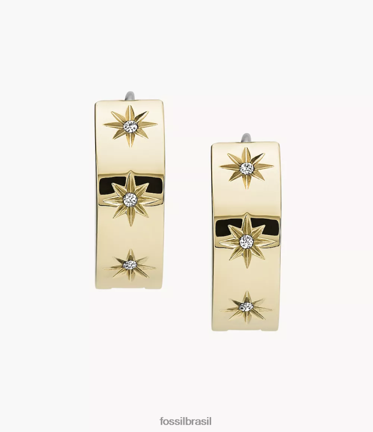 Fossil joia mulheres brinco de argola de aço inoxidável brilhante sutton tom de ouro 66RZLJ1051