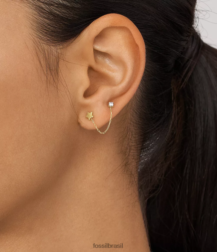 Fossil joia mulheres brinco de escalador único de aço inoxidável empilhado tom de ouro 66RZLJ1071