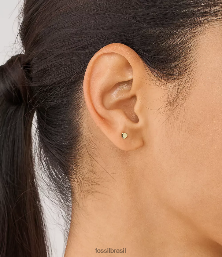 Fossil joia mulheres brincos de aço inoxidável com corações tom de ouro 66RZLJ1065