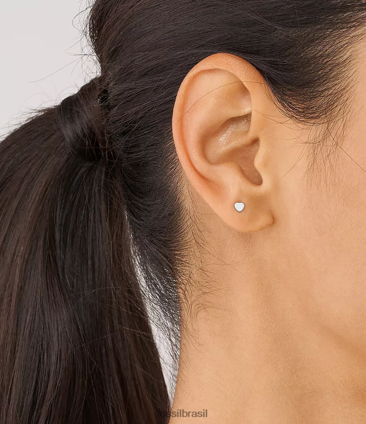 Fossil joia mulheres brincos de aço inoxidável com corações tom prata 66RZLJ1069