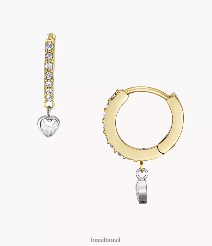 Fossil joia mulheres brincos de argola de aço inoxidável Sadie tokens of carinho dois tons 66RZLJ1076