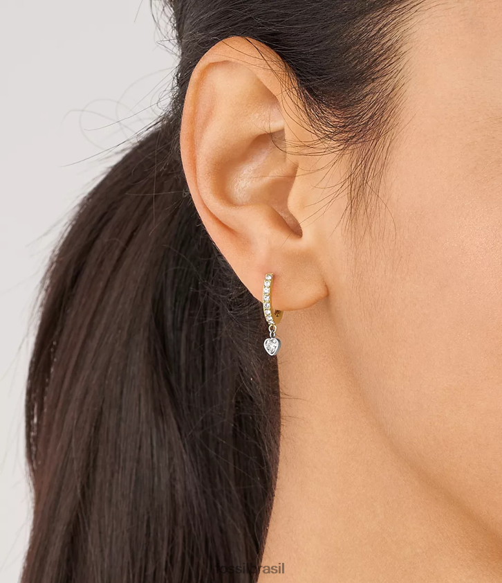 Fossil joia mulheres brincos de argola de aço inoxidável Sadie tokens of carinho dois tons 66RZLJ1076