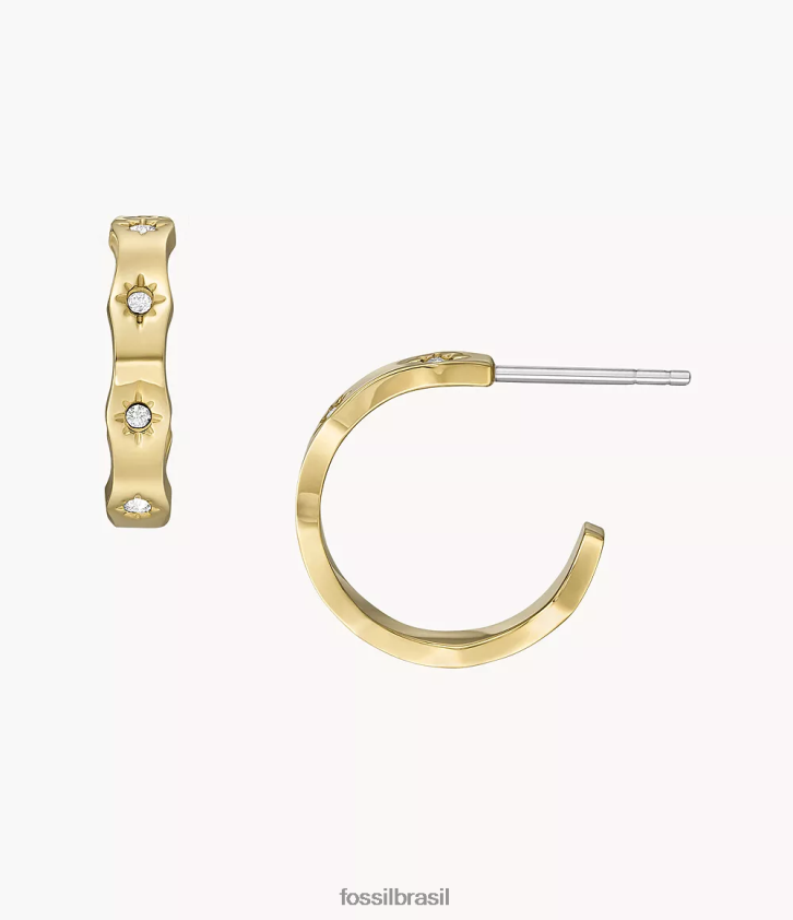 Fossil joia mulheres brincos de argola de aço inoxidável com borda recortada Sadie tom de ouro 66RZLJ1083