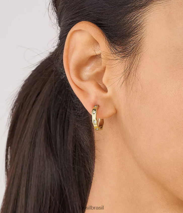 Fossil joia mulheres brincos de argola de aço inoxidável com borda recortada Sadie tom de ouro 66RZLJ1083