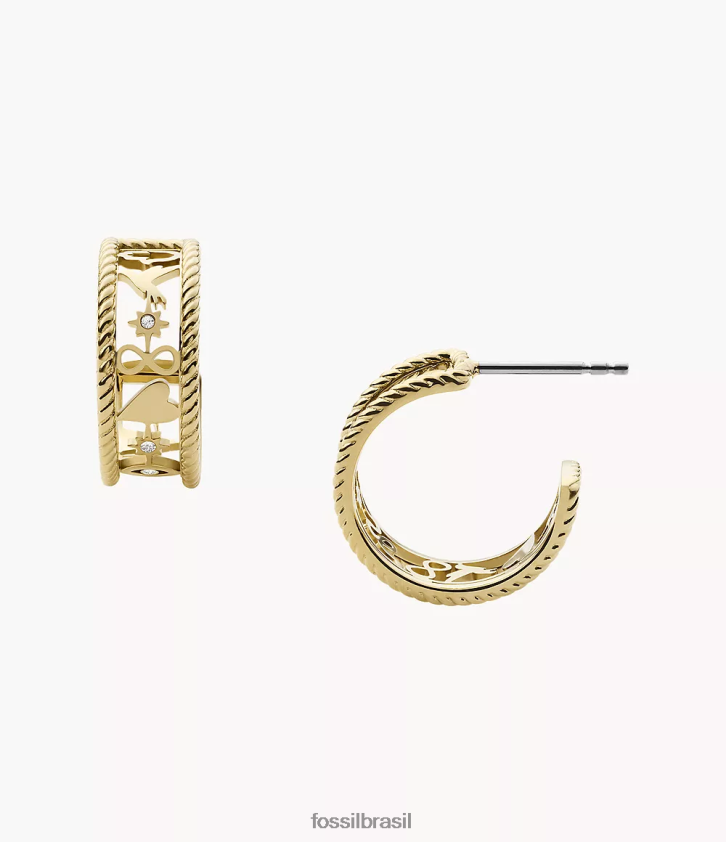 Fossil joia mulheres brincos de argola de aço inoxidável ícones sutton dourado 66RZLJ1244