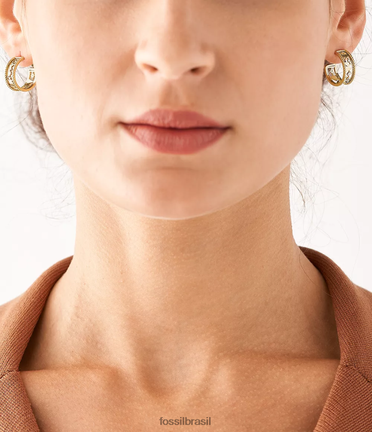 Fossil joia mulheres brincos de argola de aço inoxidável ícones sutton dourado 66RZLJ1244