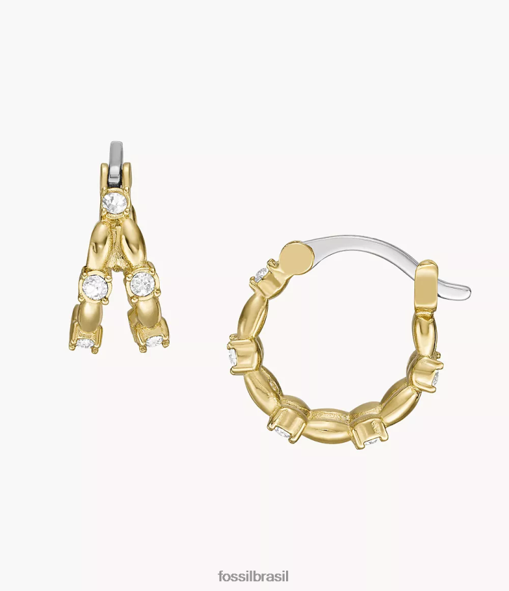 Fossil joia mulheres brincos de argola de aço inoxidável todos empilhados tom de ouro 66RZLJ1072