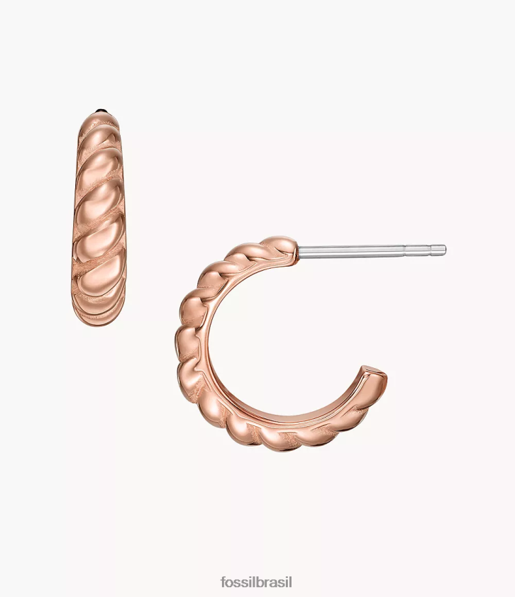 Fossil joia mulheres brincos de argola vintage torcidos em aço inoxidável tom de ouro rosa 66RZLJ1081