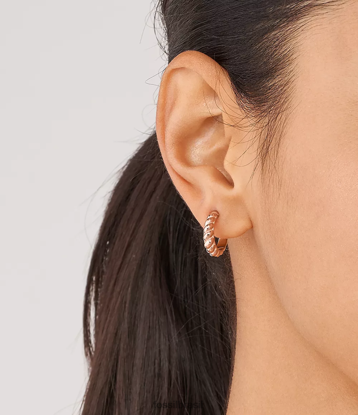 Fossil joia mulheres brincos de argola vintage torcidos em aço inoxidável tom de ouro rosa 66RZLJ1081