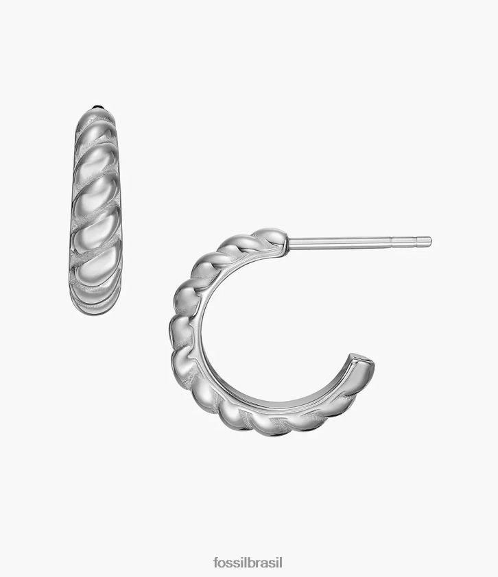 Fossil joia mulheres brincos de argola vintage torcidos em aço inoxidável tom prata 66RZLJ1074