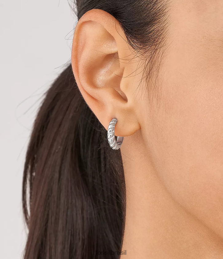 Fossil joia mulheres brincos de argola vintage torcidos em aço inoxidável tom prata 66RZLJ1074