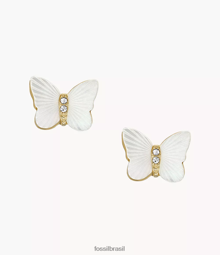 Fossil joia mulheres brincos de borboleta com asas radiantes madrepérola branca 66RZLJ1041